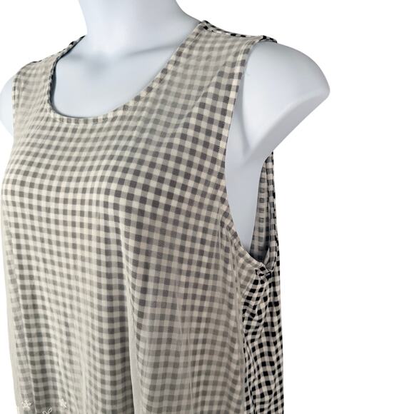 CJ Banks Tank Top Womens 1X Black White Gingham Mesh Embroidered Lace Overlay - Picture 4 of 16